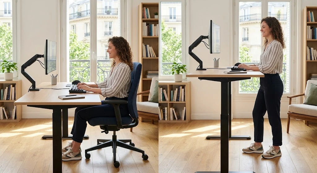Illustration montrant les bienfaits pour la posture selon notre avis sur le bureau assis-debout