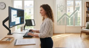 Illustration de l'amélioration de la concentration et de la productivité au bureau assis-debout