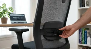 Zoom sur le dossier et le soutien lombaire reglable d'un siege de bureau confortable