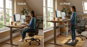 Guida alla postura ergonomica corretta da seduti e in piedi usando una scrivania regolabile in altezza