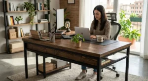 Scrivania in stile industriale in legno e metallo conveniente per la casa