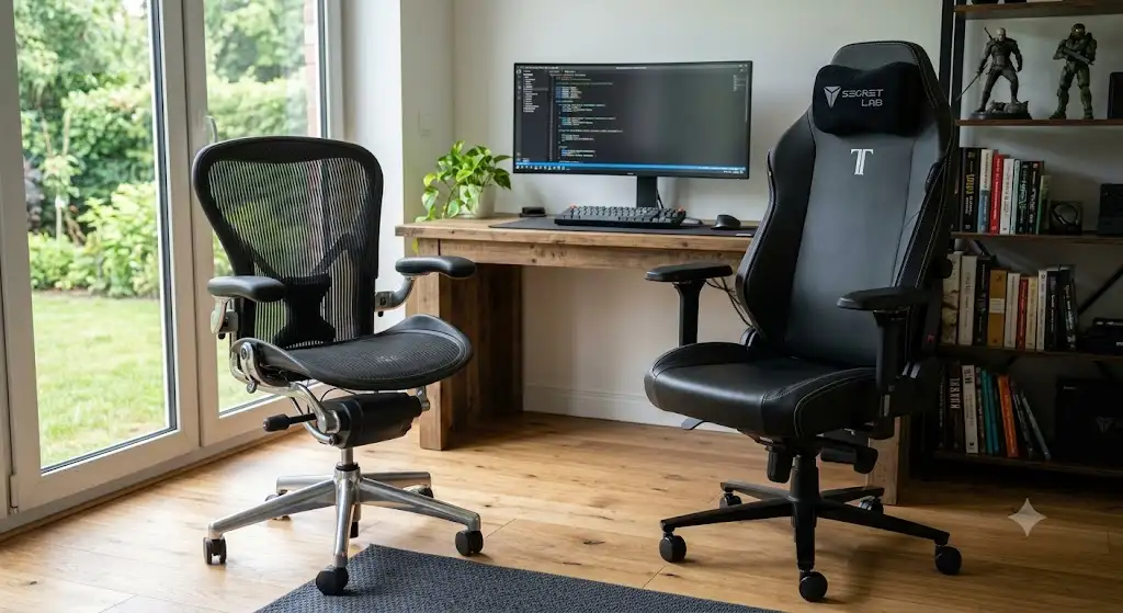 Comparatif visuel côte à côte entre la chaise ergonomique herman miller aeron vs secretlab titan