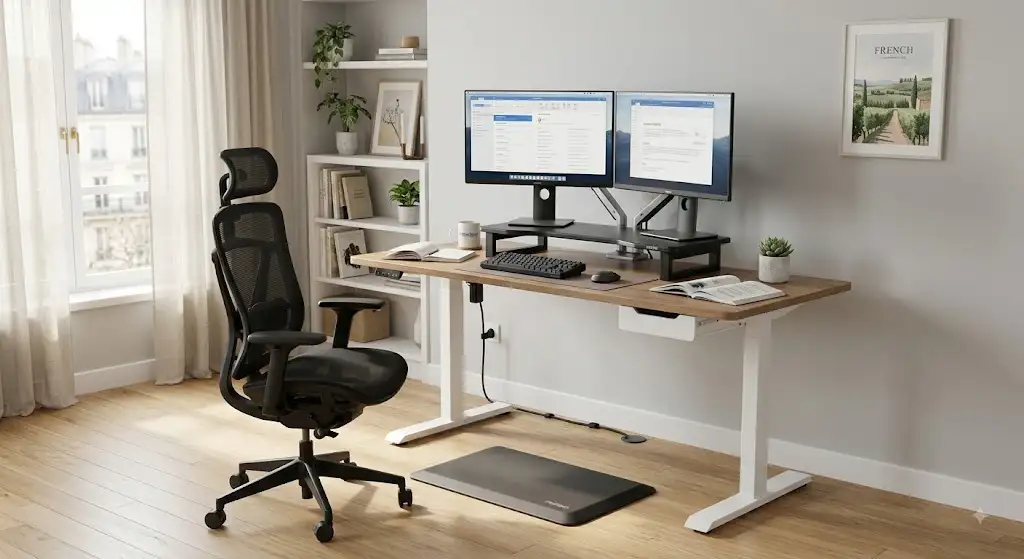 Guide comparatif illustré des meilleurs produits FlexiSpot pour aménager un bureau ergonomique.