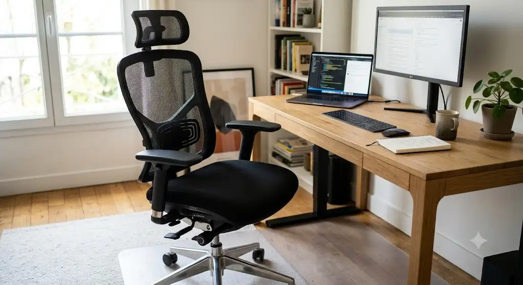 chaise de bureau premium 300 euros et plus ergonomique avec dossier en maille respirante pour le télétravail
