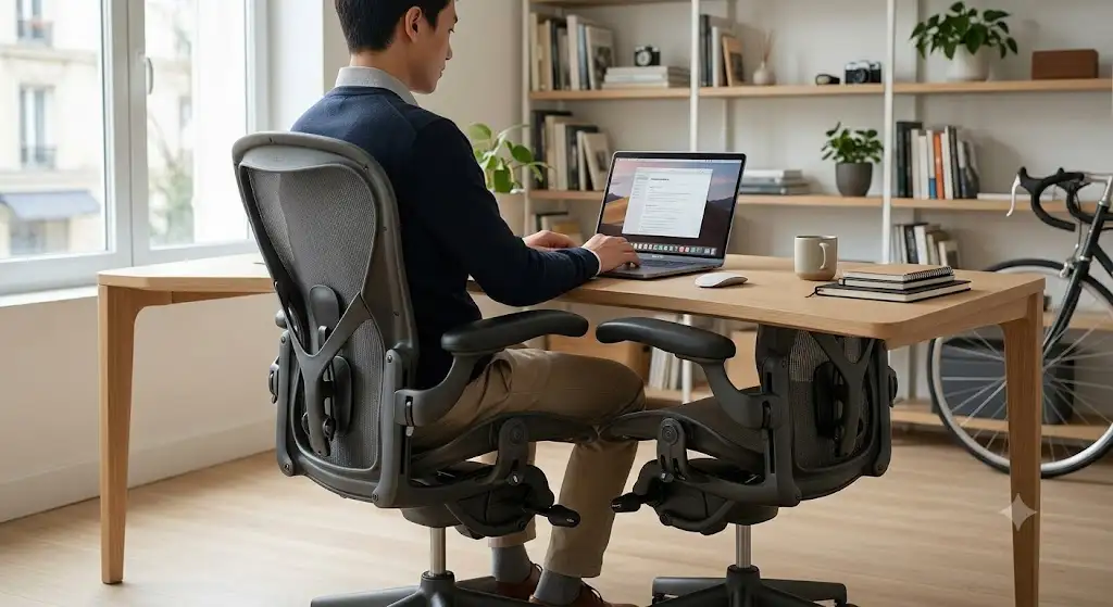 Avis complet sur le fauteuil ergonomique Herman Miller Aeron en bureau de télétravail (chaise herman miller avis)
