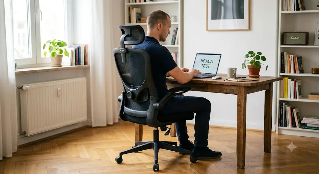 Chaise de bureau ergonomique Hbada testée dans un espace de travail à domicile avec notre avis global. (chaise hbada avis)