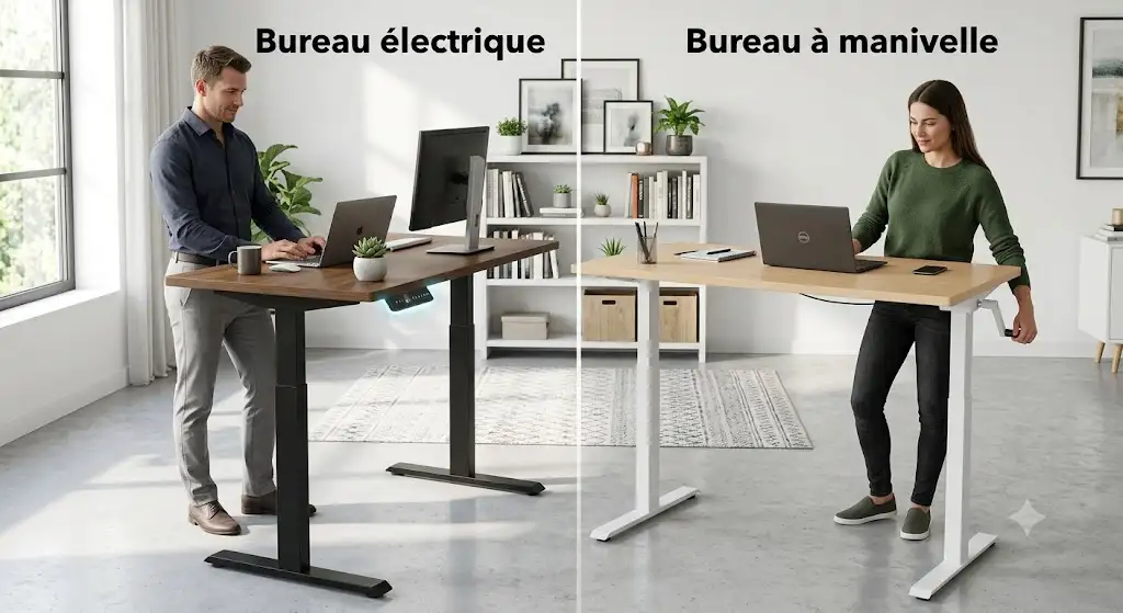 Un comparatif détaillé entre bureau électrique vs bureau manivelle pour le bureau ergonomique en France.