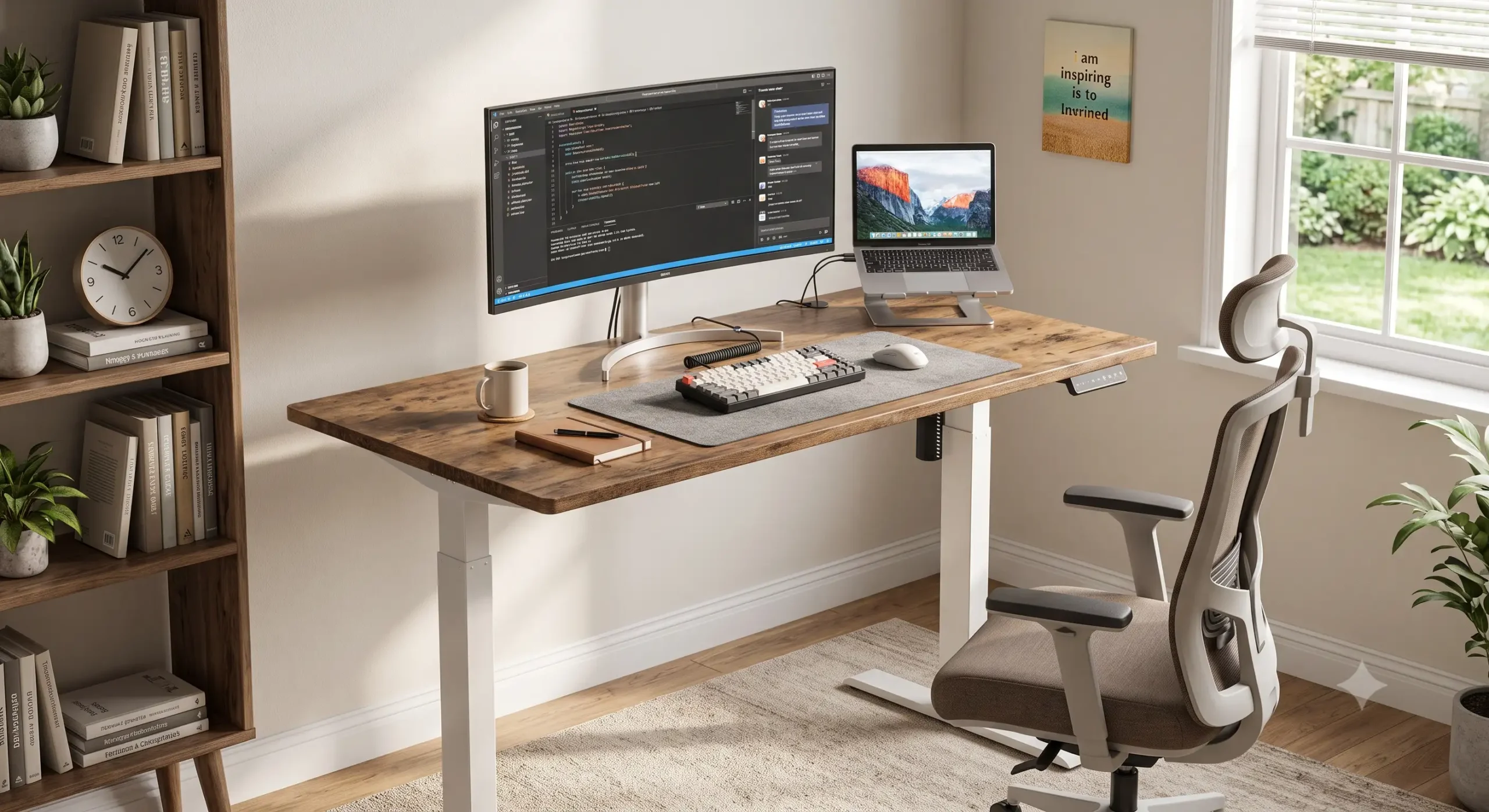 bureau songmics avis debout installé dans un espace de télétravail moderne pour notre test et avis complet