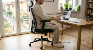 Allineamento della colonna vertebrale e postura corretta su una sedia ergonomica economica