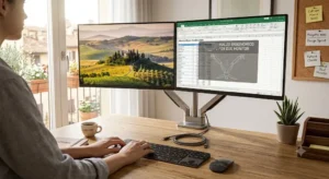 Rialzo per doppio monitor da scrivania in alluminio con due schermi per PC