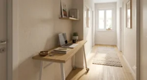 Scrivania per piccoli spazi con ruote per facilitare lo spostamento in casa