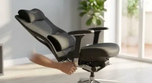 Illustrazione di una sedia ergonomica da gaming con schienale reclinabile e cuscino cervicale.