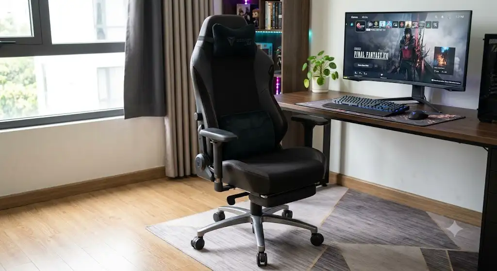 Sedia gaming ergonomica con schienale alto e cuscini di supporto per la schiena e il collo
