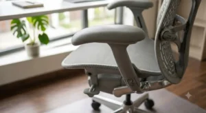 Particolare dei braccioli multi-regolabili della sedia Herman Miller per la postura corretta