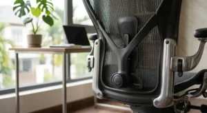 Dettaglio del sistema di supporto lombare PostureFit sulla sedia Herman Miller