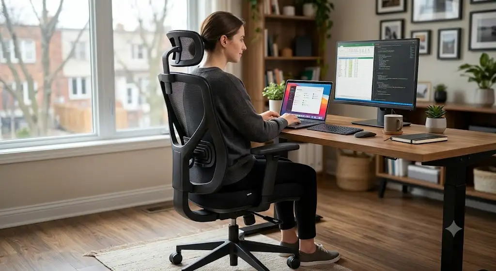 Chaise de bureau ergonomique noire réglable avec soutien lombaire pour le télétravail