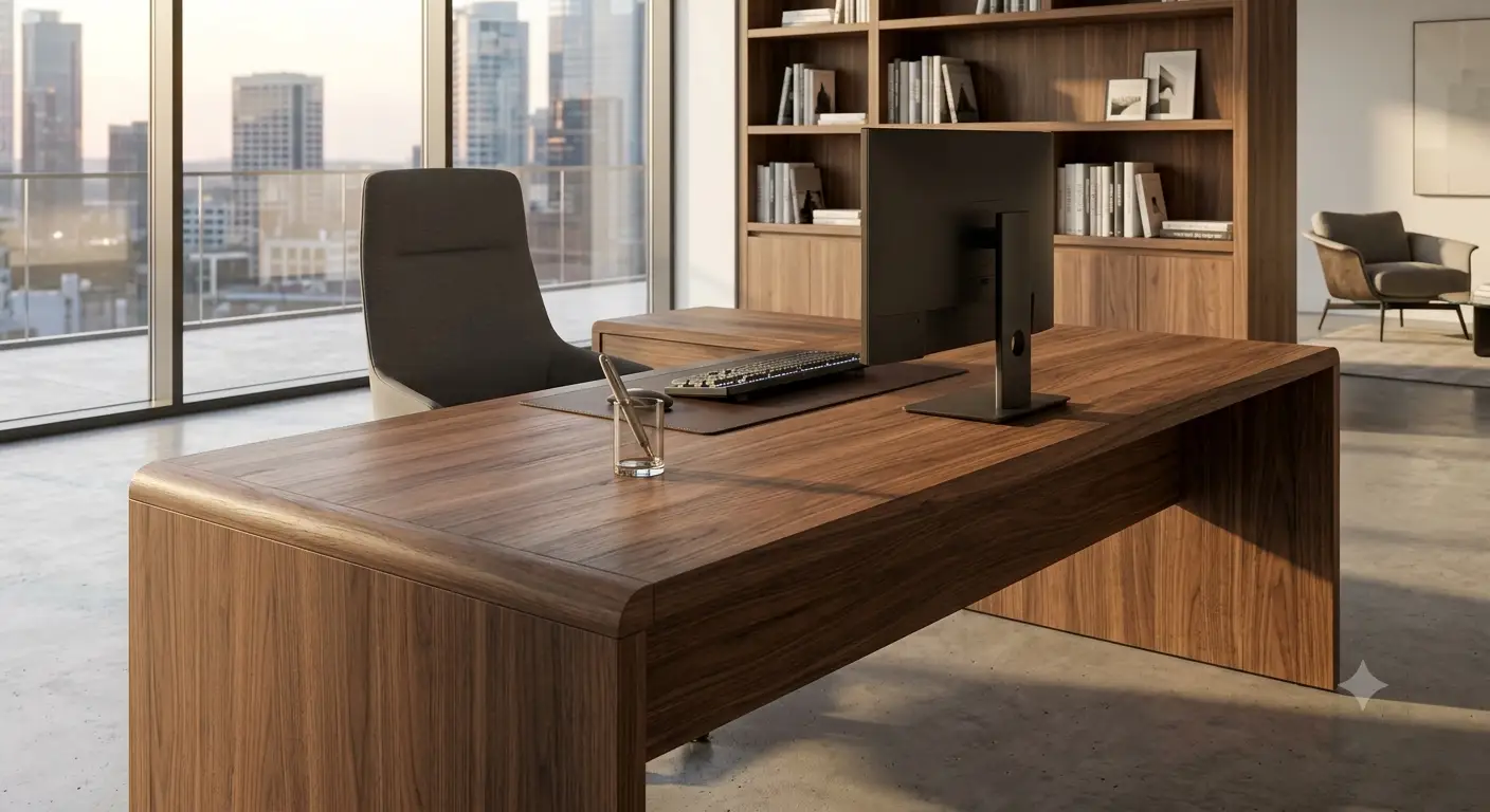 Scrivania executive in legno massello dal design moderno per ufficio direzionale