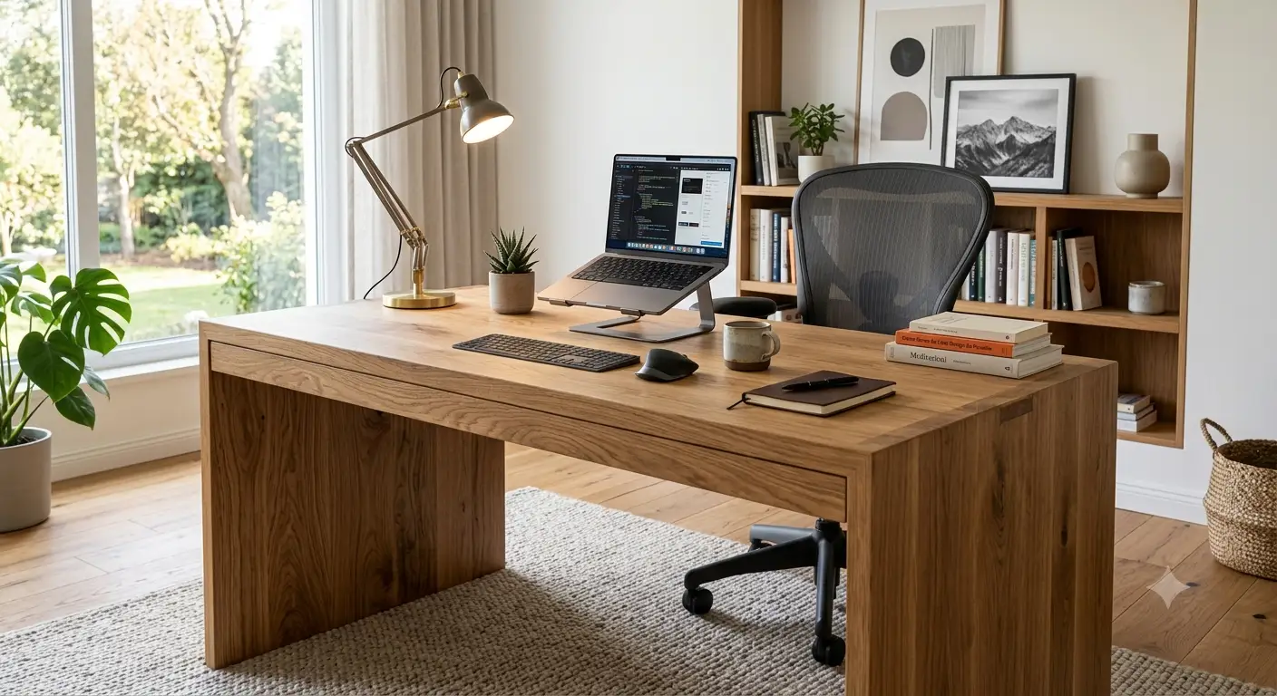 Scrivania in legno massello dal design moderno per uno studio elegante e funzionale