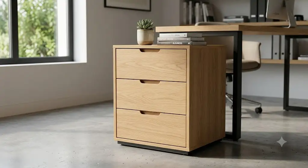 Caisson 3 tiroirs bureau en bois clair pour un rangement professionnel et moderne